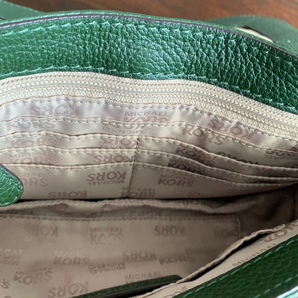 Michael Kors Genuine Leather Hunter Green Shoulder Bag with Gold Accents - Picture 13 of 14